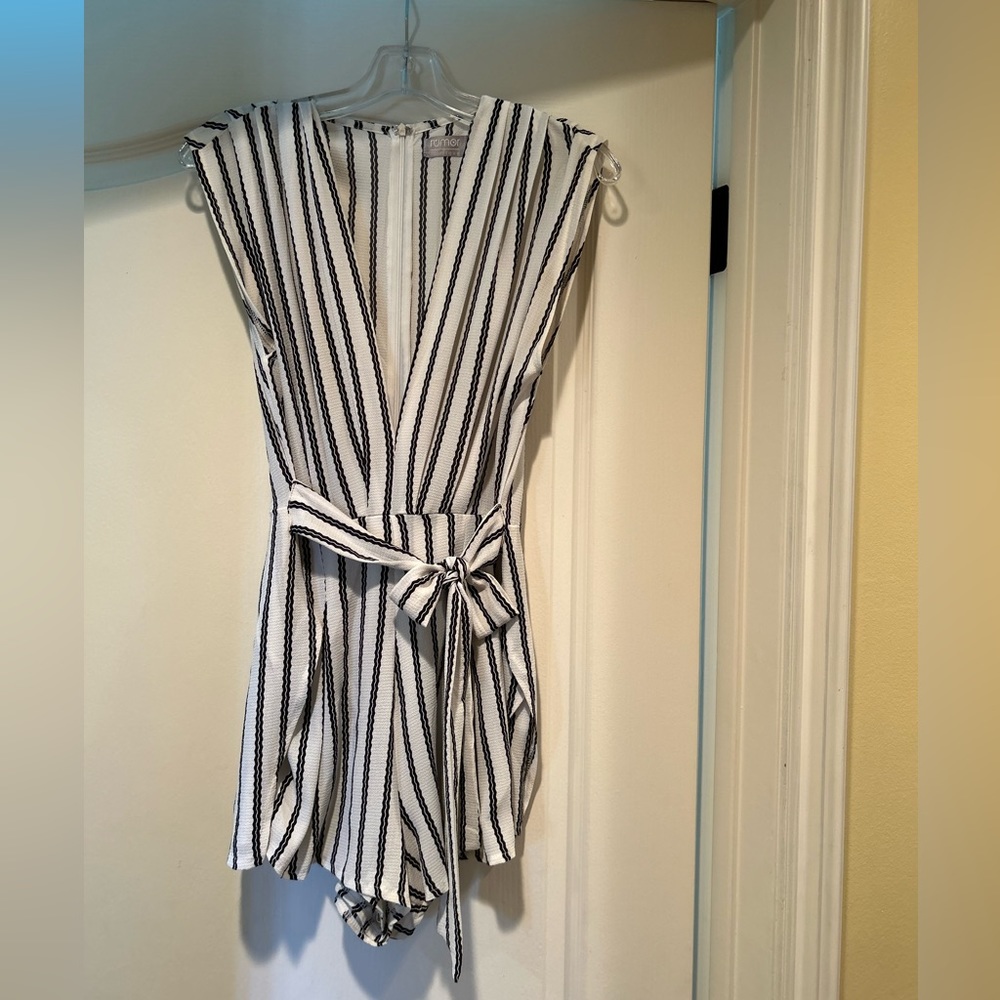 LF White and black stripped romper